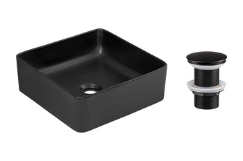 Ceramiczna umywalka nablatowa 40cm SET-SLIM 40 BLACK DP T201MBG-3 Comad z korkiem click‑clack