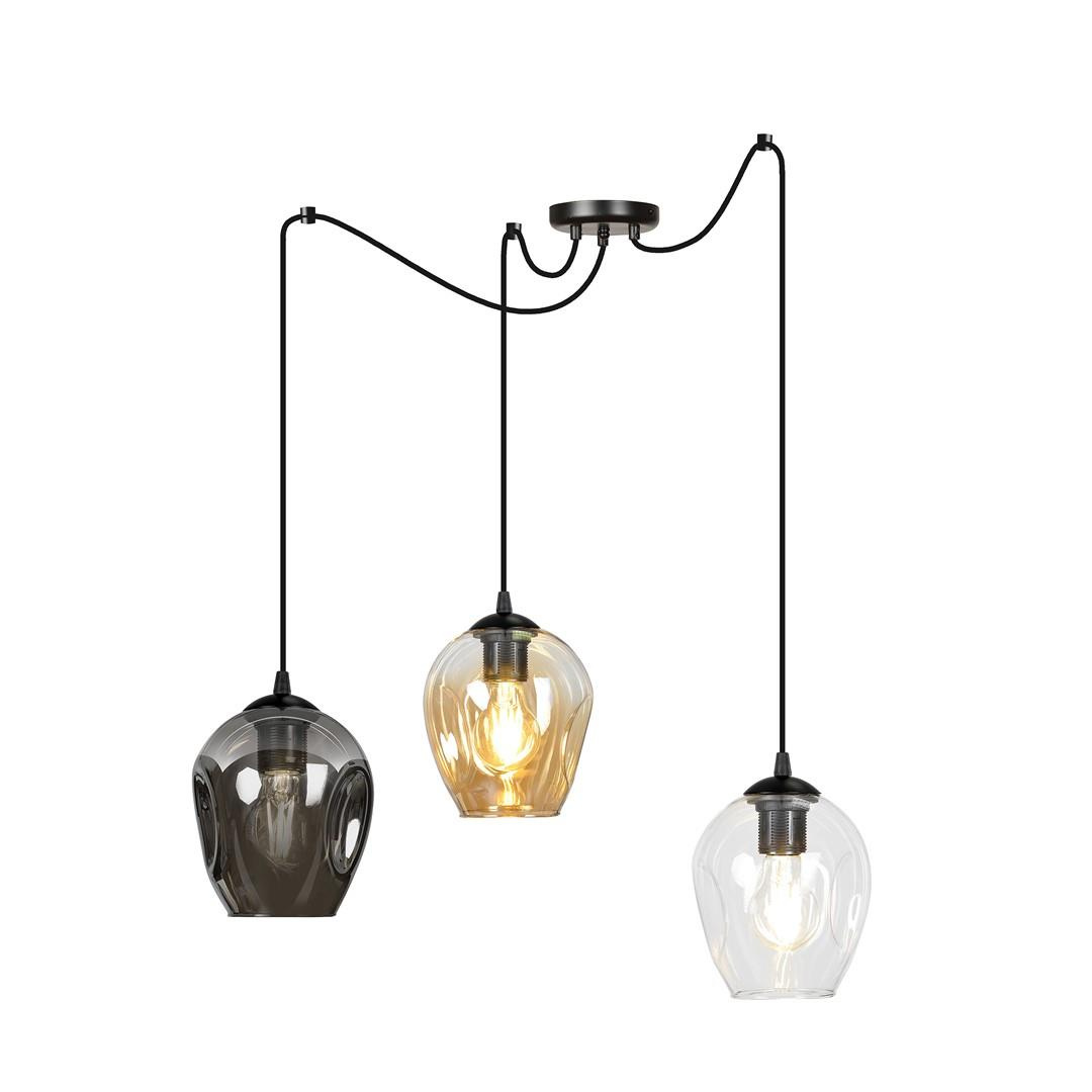 3 kolorowa lampa wiszca 3x60W grafit/miodowy/transparentny 759/3 LEVEL 3