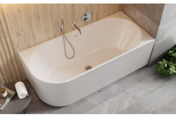 Besco prawa wanna wolnostojąca ryflowana Denaya 150x75 odpływ złoty WAS-150-DPG