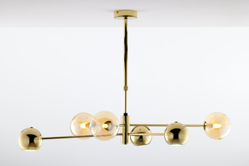 MOKA nowoczesny żyrandol mosiądzowany 6-punktowy klosz bursztyn 1963