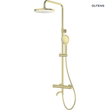 Oltens Vatten Numa zestaw wannowo-prysznicowy z baterią termostatyczną i deszczownicą złoty połysk 36507800