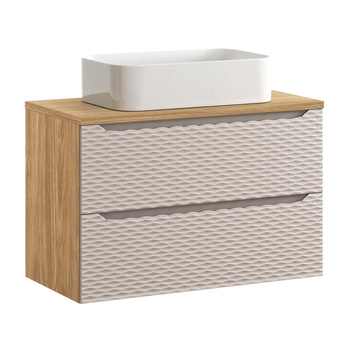 Zestaw mebli łazienkowych Ocean Beige 90cm z blatem i umywalką nablatową Kati – set-ocb b 90cm s un kati wh