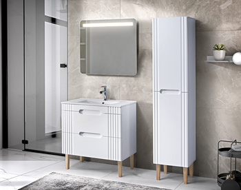 Zestaw mebli łazienkowych Fiji White 80cm z umywalką, szafką wysoką i lustrem – SET-FW LAVA 80CM 1