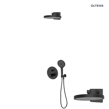 Oltens Hamnes zestaw bateria wannowo-prysznicowa podtynkowa z deszczownicą Regna i słuchawką 3 funkcyjną Luva EasyClick czarny mat 36026300