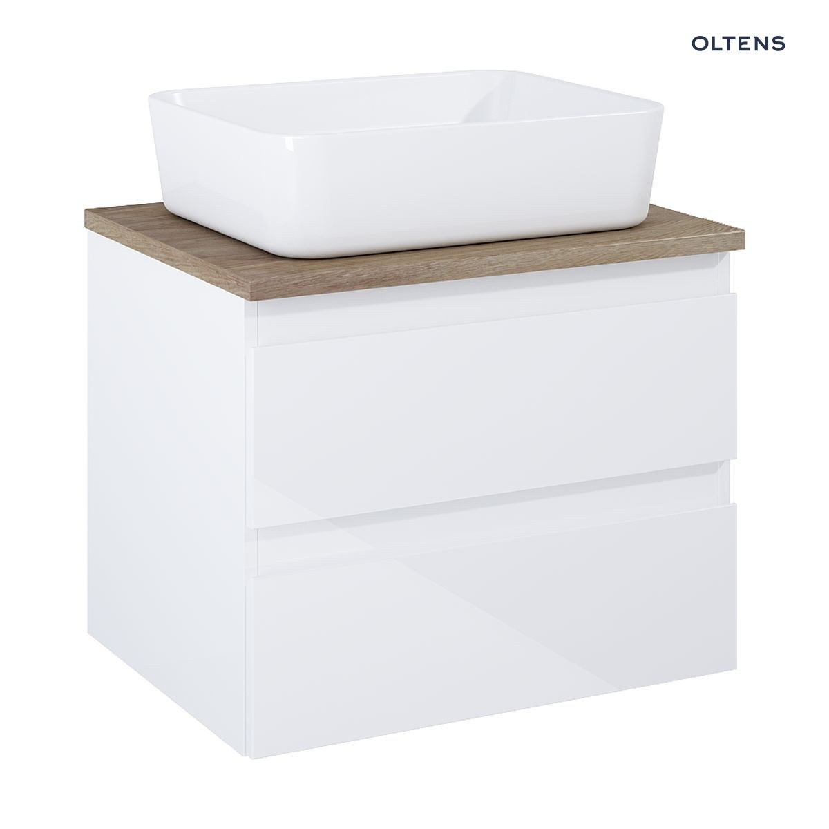 Oltens Vernal szafka 60 cm podumywalkowa wisząca z blatem biały połysk/dąb 60000060