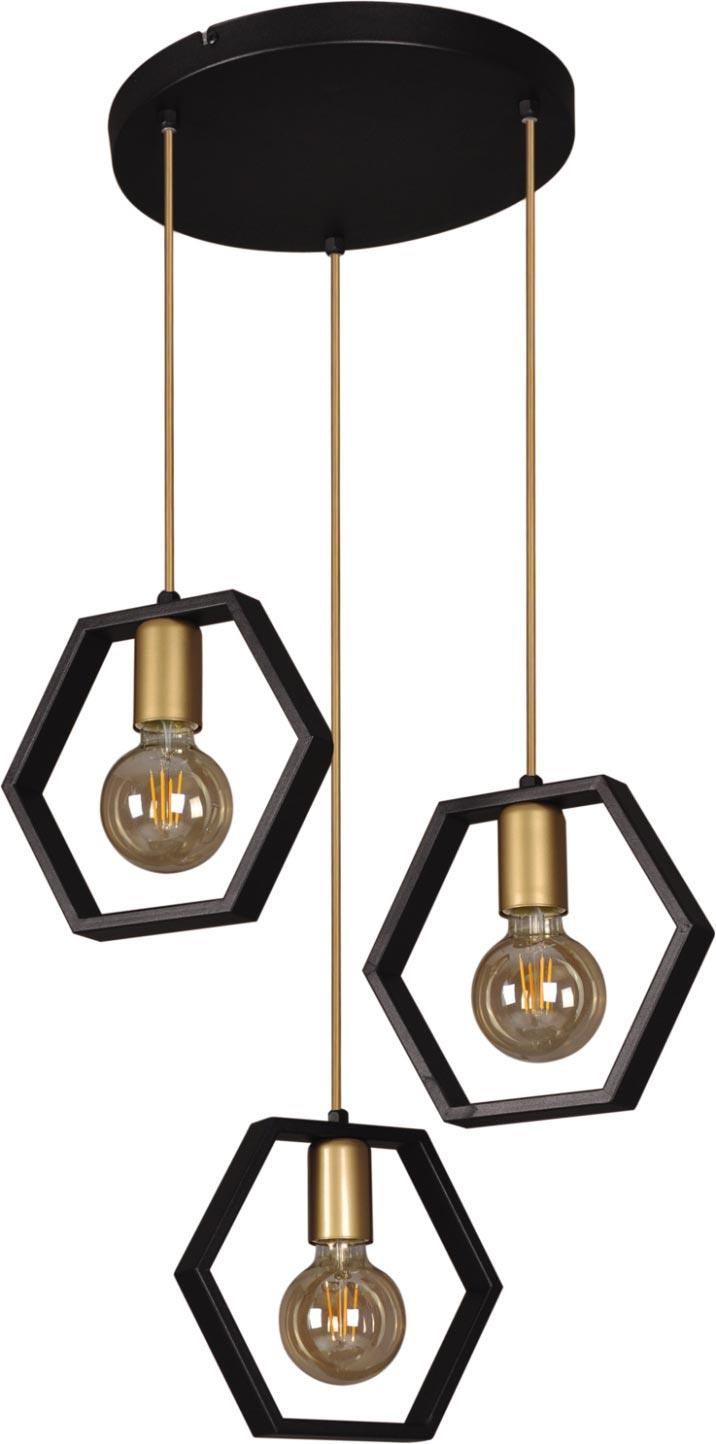 Czarno-zota lampa wiszca z geometrycznymi kloszami K-4722 z serii HONEY