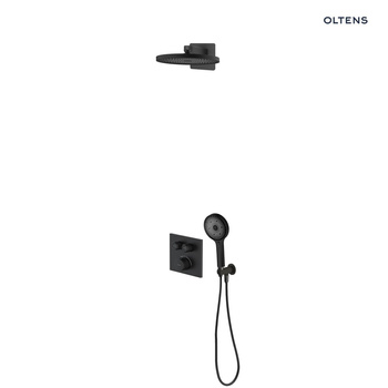 Oltens Onega (S) zestaw bateria wannowo-prysznicowa podtynkowa z deszczownicą Vann i słuchawką 3 funkcyjną Havis EasyClick czarny mat 36059300