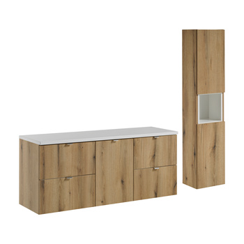 Zestaw mebli łazienkowych Nova Oak 140cm z blatem i szafką wysoką – set-noa b white 140cm s hc