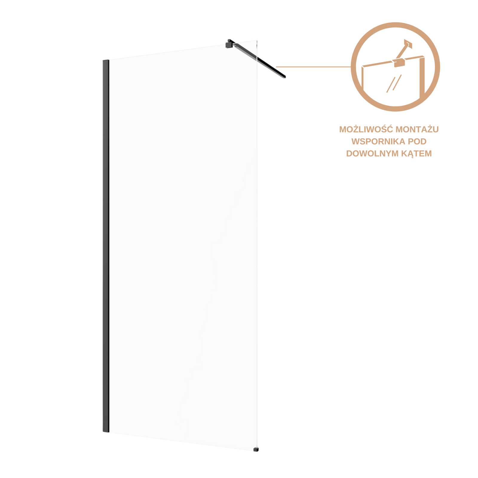 KABINA WALK-IN II 80X200CM TRANSP 8MM SHINY-GLASS CZARNY