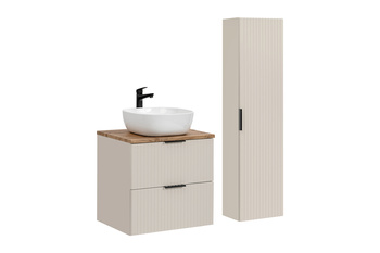 Zestaw mebli łazienkowych Adel Cashmere 60cm z blatem, 1 umywalką nablatową Smile i Szafką wysoką – SET-ADC B WOTAN 60CM SMILE 40 HIGH CABINET