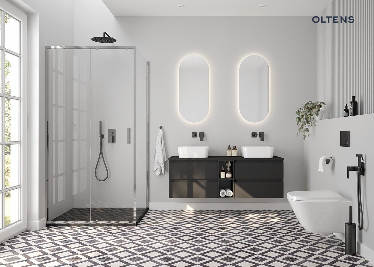 Oltens Fulla kabina prysznicowa 100x90 cm prostok�tna drzwi ze �ciank� chrom/szk�o przezroczyste 20204100