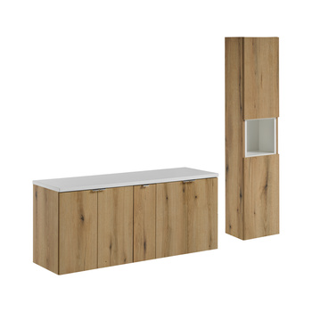 Zestaw mebli łazienkowych Nova Oak 140cm z blatem i szafką wysoką – set-noa b white 140cm d hc