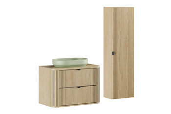 Zestaw mebli łazienkowych Ovalia Cremona 80cm z blatem, umywalką nablatową River i szafką wysoką – set-ovc b cremona 80cm un river og hc