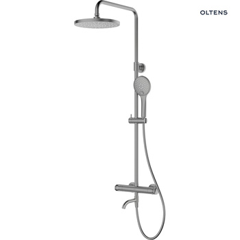 Oltens Vatten Numa zestaw wannowo-prysznicowy ścienny z baterią termostatyczną i deszczownicą nikiel 36507910