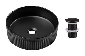 Ceramiczna umywalka nablatowa 36cm SET-BEYOND 2 BLACK T201MBG-3 Comad z korkiem click‑clack