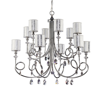 DELFINA duży klasyczny chromowany ozdobny żyrandol 12-ramienny srebrny abażur 1596