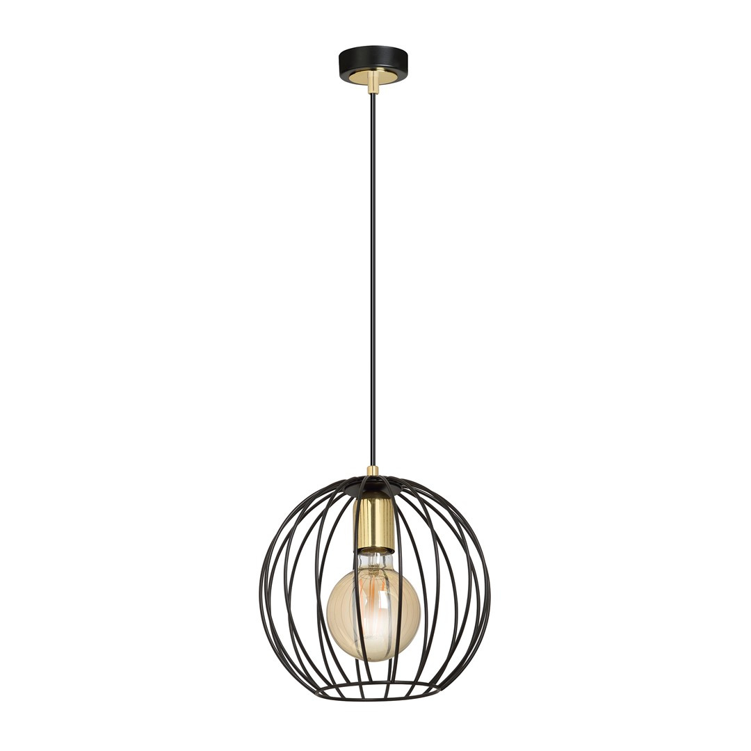 Metalowa lampa wiszca z drucianym kloszem E27 60W 23cm czarny/zoty 144/1 ALBIO 1