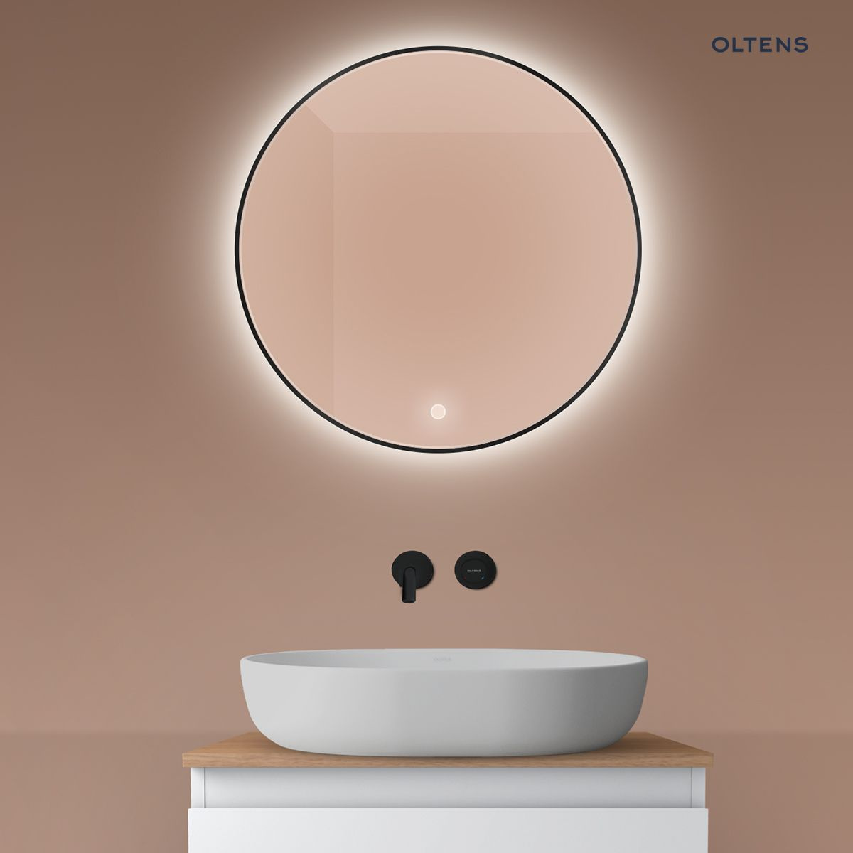 Oltens Nordlis lustro 60 cm okr�g�e z o�wietleniem LED i systemem Klarglas 64108300