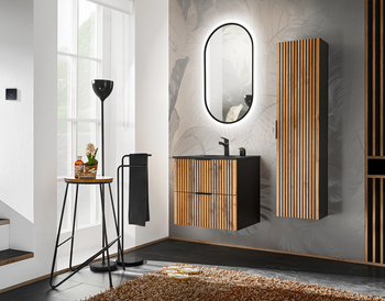 Zestaw mebli łazienkowych Xilo 60cm z umywalką, szafką wysoką i lustrem – SET-XIL LAVA BLACK 60CM A1