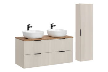 Zestaw mebli łazienkowych Adel Cashmere 120cm z blatem, 2 umywalkami nablatowymi Smile i Szafką wysoką – set-adc b wotan 120cm smile 40 high cabinet