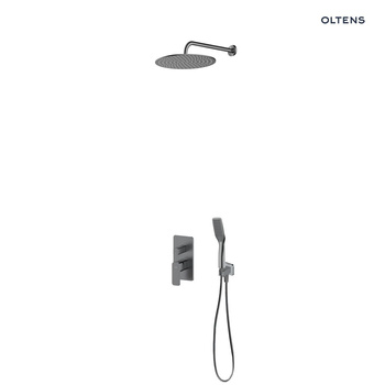 Oltens Hadsel zestaw bateria wannowo-prysznicowa podtynkowa z deszczownicą Vindel i słuchawką 1-funkcyjną Tinde grafit 36042400