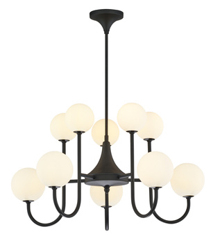 SELEN duży nowoczesny czarny żyrandol lakierowany 10-punktowy biały klosz 1948