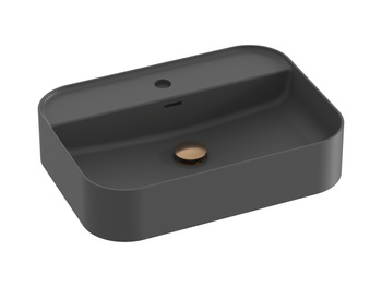 Prostokątna umywalka ceramiczna nablatowa z półką Ravak Ceramic R Slim Shelf 55 cm antracyt XJX03155004