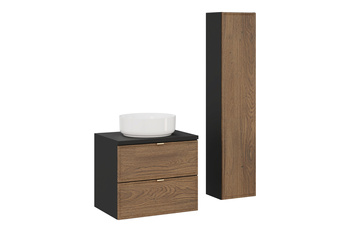 Zestaw mebli łazienkowych Talia Casella 60cm z blatem, umywalką nablatową Maja i szafką wysoką – set-tc b black 60cm un maja hc