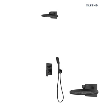 Oltens Hadsel zestaw bateria wannowo-prysznicowa podtynkowa z deszczownicą Vann i słuchawką 1 funkcyjną Tinde czarny mat 36042300