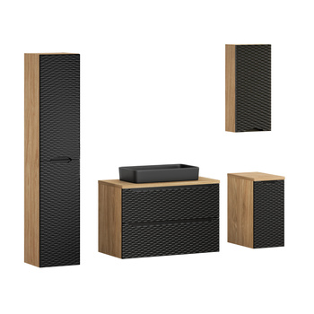 Zestaw mebli łazienkowych Ocean Black 90cm z blatem, umywalką nablatową Slim i szafką wysoką – set-ocbl b 90cm s un slim bl hc2d
