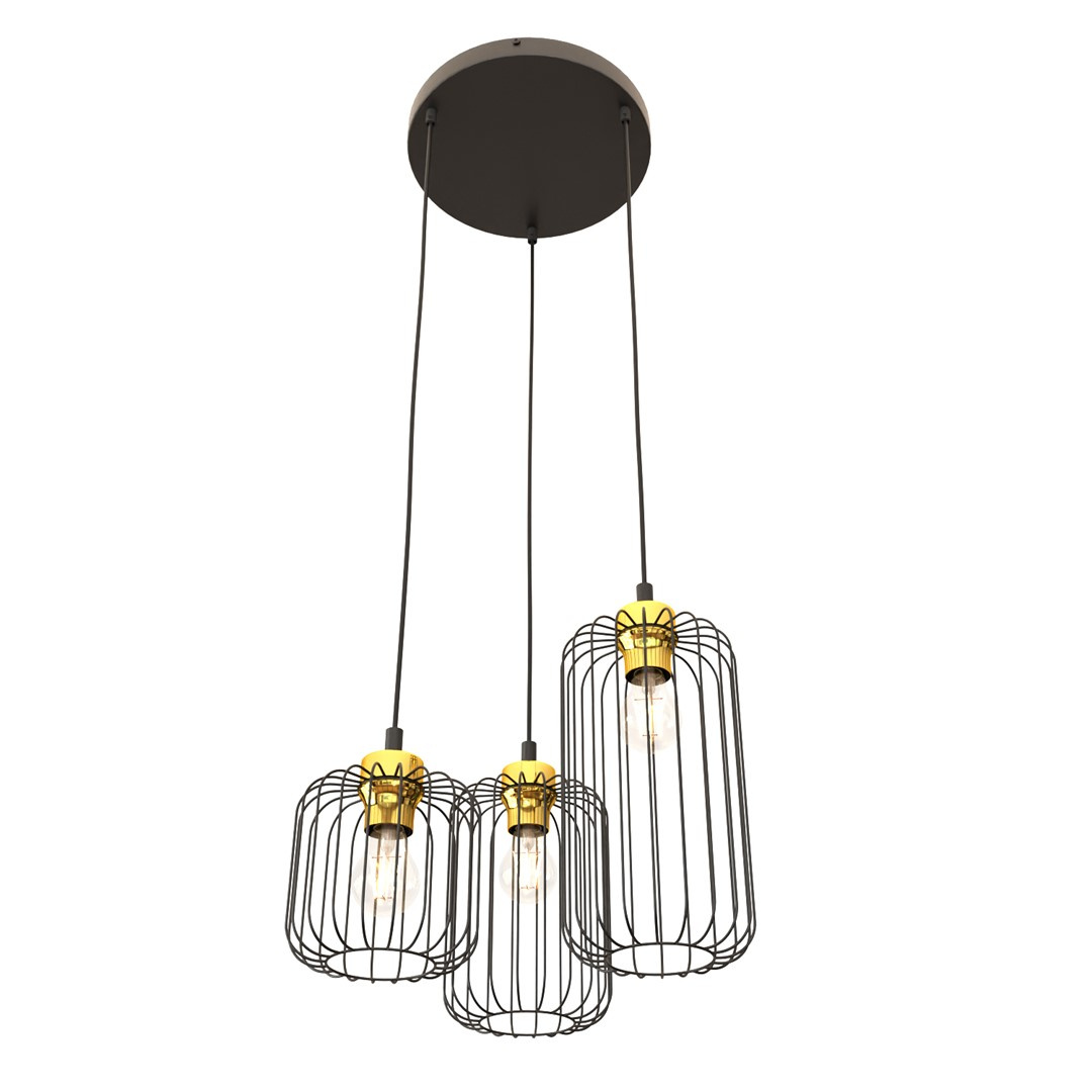 Lampa wisząca industrialna Vander 3xE27czarna/złota EMIBIG 1364/3PREM