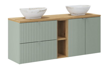 Zestaw mebli łazienkowych Line Reed Green 140cm z blatem i 2 umywalkami nablatowymi Pati – SET-LRG B OAK 140CM UN PATI WH LR