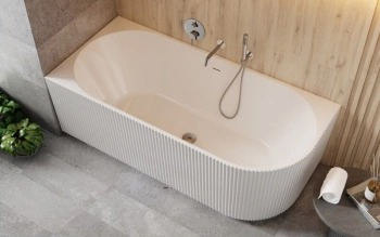 Besco lewa wanna wolnostojąca ryflowana Denaya 150x75 odpływ złoty WAS-150-DLG