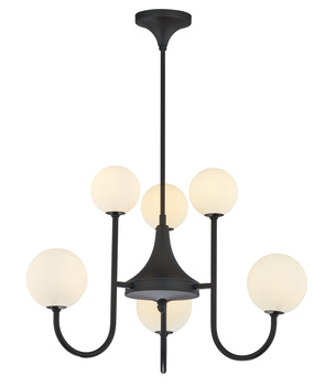 SELEN nowoczesny czarny żyrandol lakierowany 6-punktowy biały klosz 1947