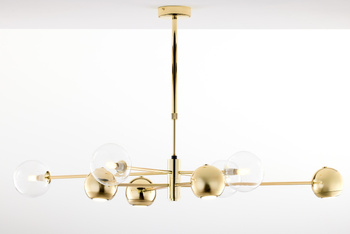 MOKA nowoczesny żyrandol mosiądzowany 8-punktowy klosz transparent 1970