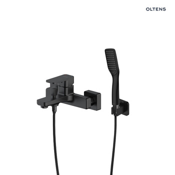 Zestaw Oltens Hadsel bateria wannowo-prysznicowa ścienna z kompletem natryskowym Tinde Hald czarny mat 36056300