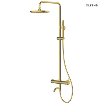 Oltens Molle Numa zestaw wannowo-prysznicowy ścienny z deszczownicą złoto szczotkowane 36506810