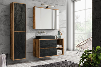 Zestaw mebli łazienkowych Hampton 100cm z umywalką nablatową, szafką wysoką i szafką z lustrem – SET-HAC B 100CM UN.6275 BLACK A5