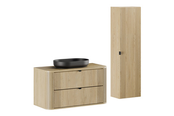 Zestaw mebli łazienkowych Ovalia Cremona 100cm z blatem, umywalką nablatową River i szafką wysoką – set-ovc b cremona 100cm un river bm hc
