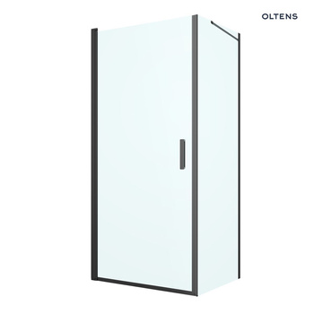 Oltens Rinnan kabina prysznicowa 90x80 cm prostokątna drzwi ze ścianką czarny mat/szkło przezroczyste 20216300