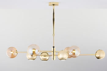 MOKA nowoczesny żyrandol mosiądzowany 8-punktowy klosz bursztyn 1969