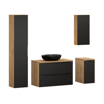 Zestaw mebli łazienkowych Luxor Black 90cm z blatem, umywalką nablatową Mona i szafką wysoką – set-lxbl b 90cm s un mona hc1d