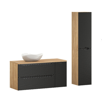 Zestaw mebli łazienkowych Ocean Black 120cm z blatem, umywalką nablatową Cloud i szafką wysoka – set-ocbl b 120cm s un cloud hc2d