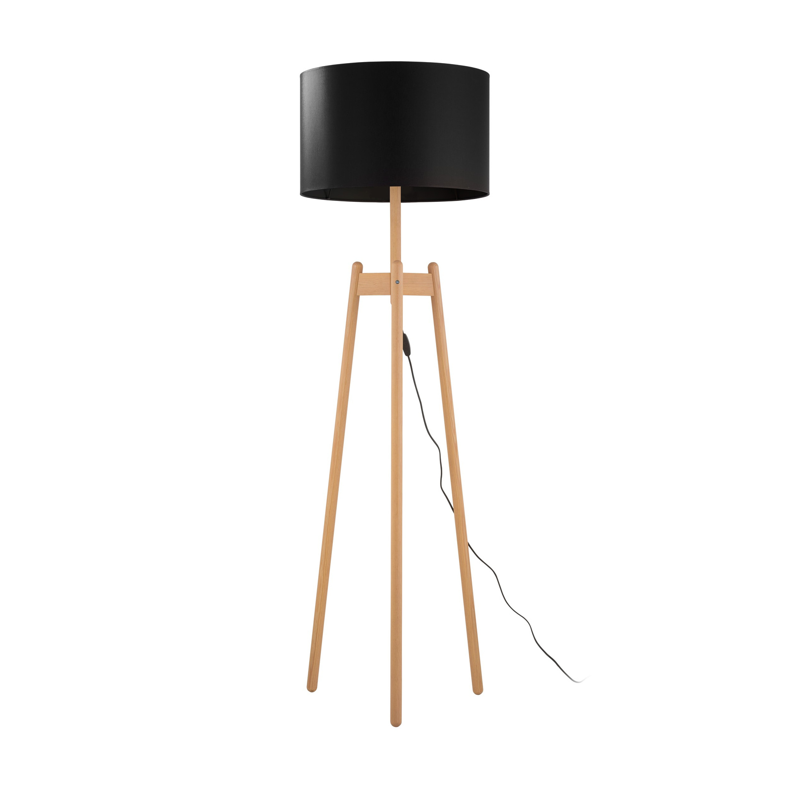 Lampa podłogowa z włącznikiem salon/sypialnia PEREZ BLACK 5425 czarny abażur/drewniane nogi