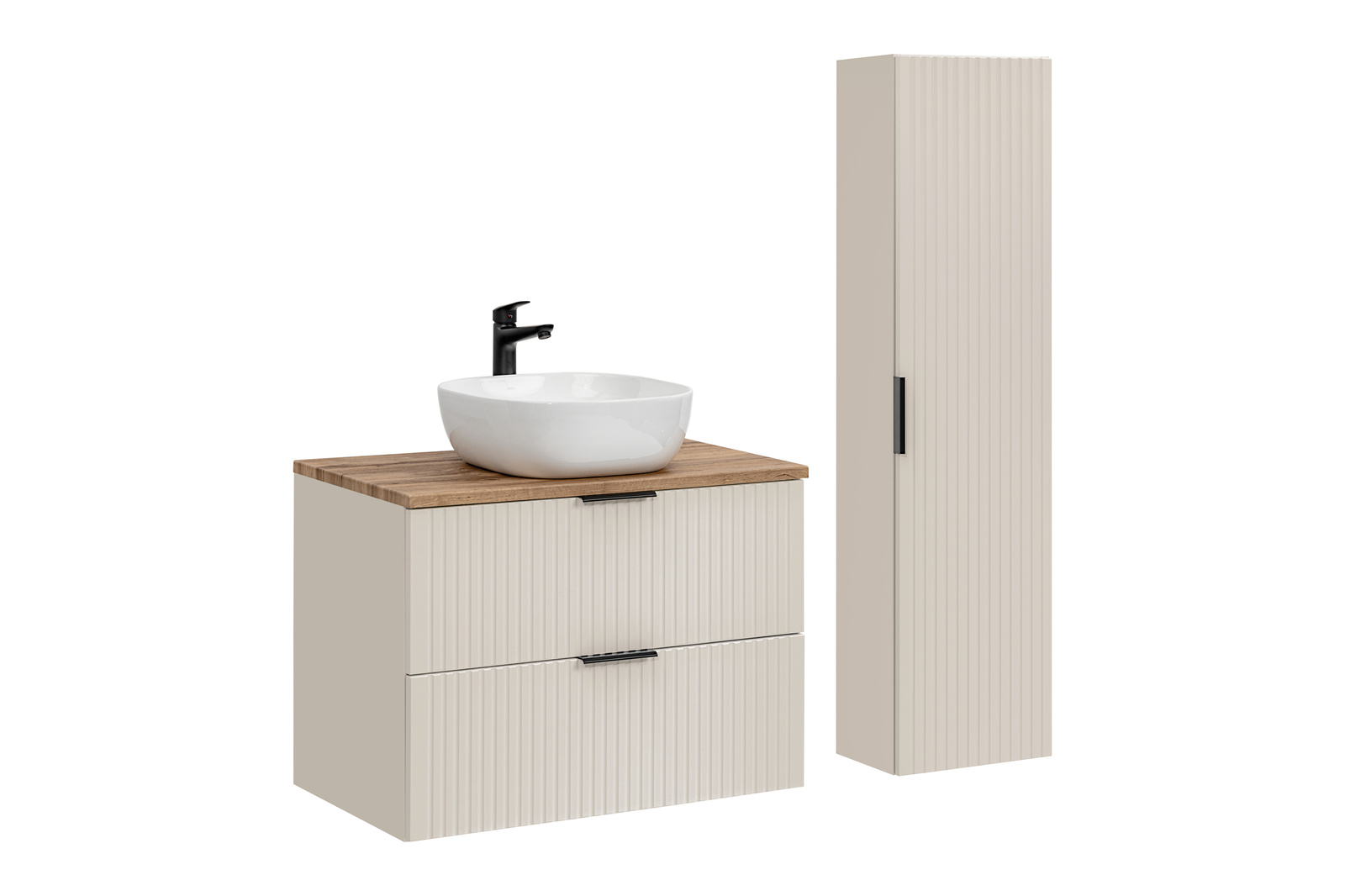Zestaw meblowy 80cm z blatem, 1 umywalką nablatową Smile i Szafką wysoką set-adc b wotan 80cm smile 40 high cabinet