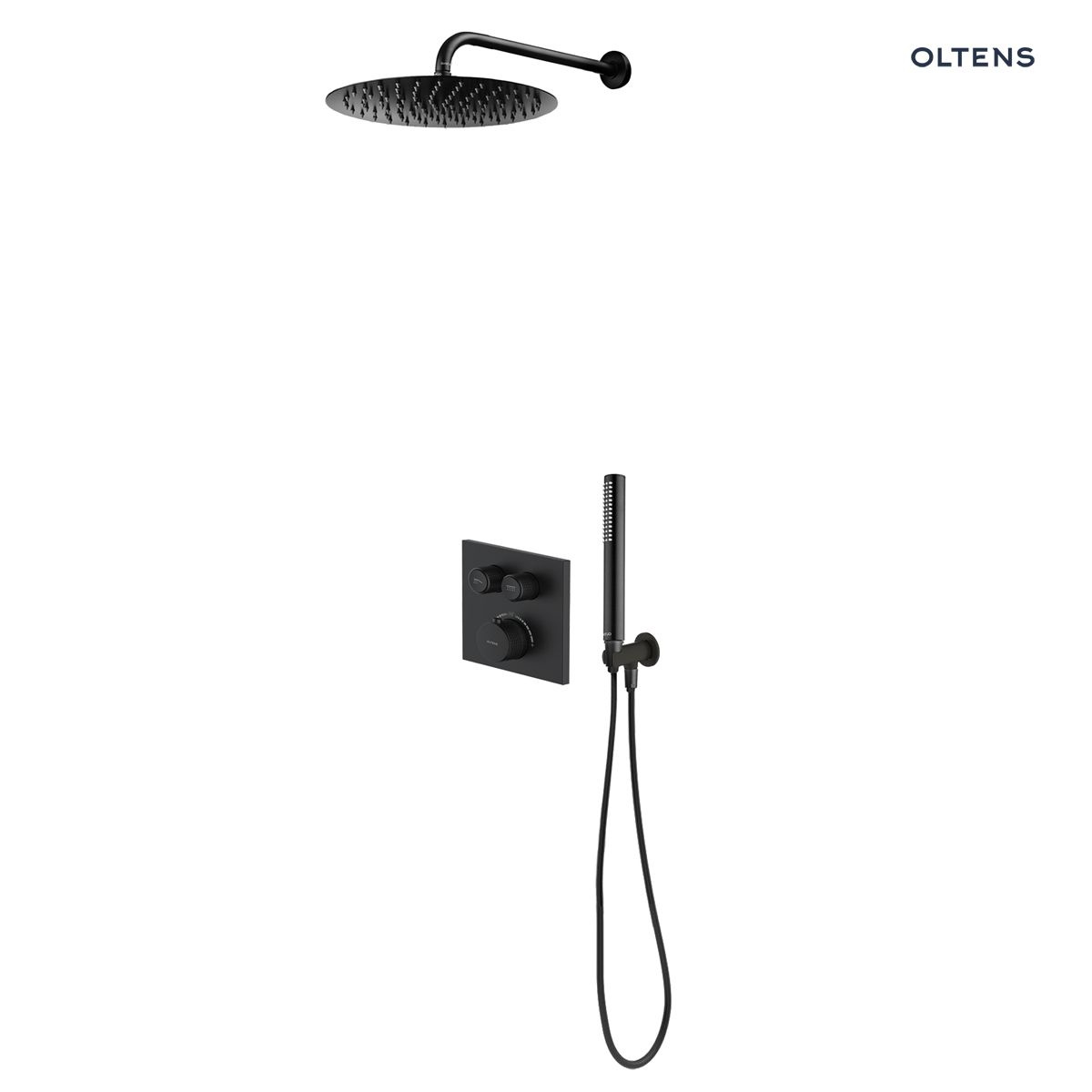 Zestaw Oltens Onega (S) bateria podtynkowa z deszczownicą 30 cm Vindel i kompletem prysznicowym Ume czarny mat 36620300