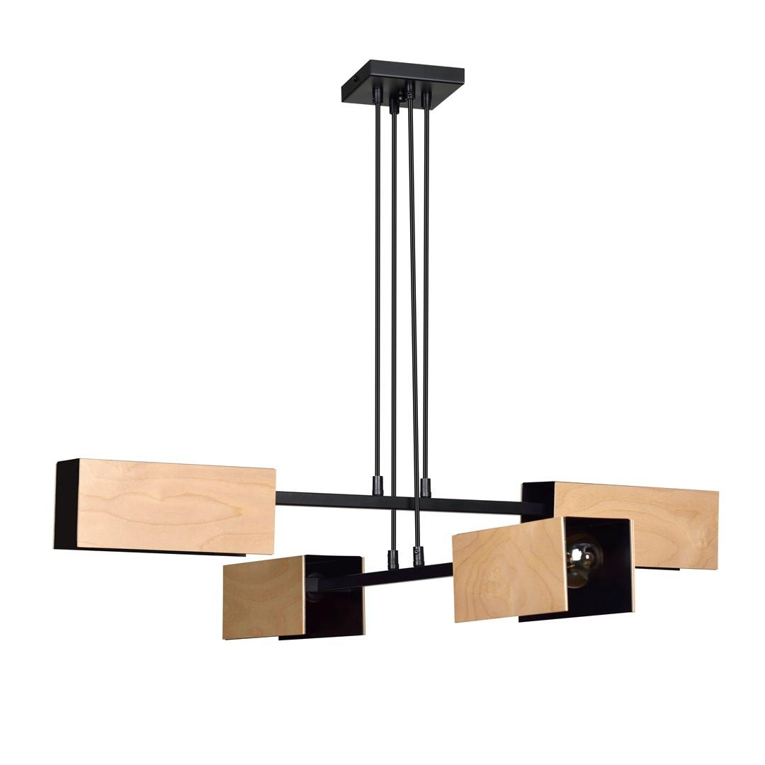 Lampa wiszca oryginalna drewno/czarny DESIGN 4x60W E27 86cm 616/4 ZAPER 4