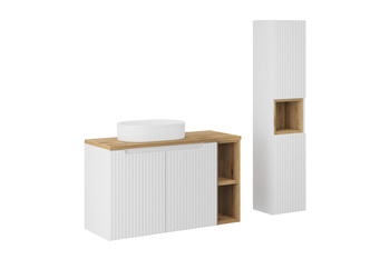 Zestaw mebli łazienkowych Nova White 100cm z blatem, umywalką nablatową Beyond i szafką wysoką – SET-NOW B OAK 100CM UN BEYOND WH HC LR