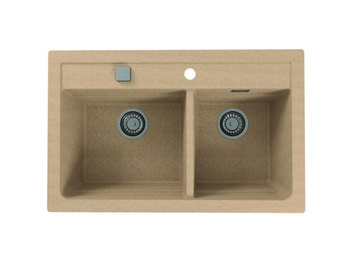 Zlewozmywak 2 komory wpuszczany ATROX 50 79x50 beżowy + syfon POP-UP 3 1/2 1132000