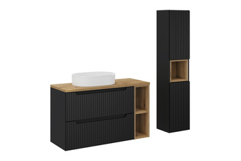 Zestaw mebli łazienkowych Nova Black 100cm z blatem, umywalką nablatową Beyond i szafką wysoką – SET-NOB B OAK 100CM UN BEYOND WH HC LR